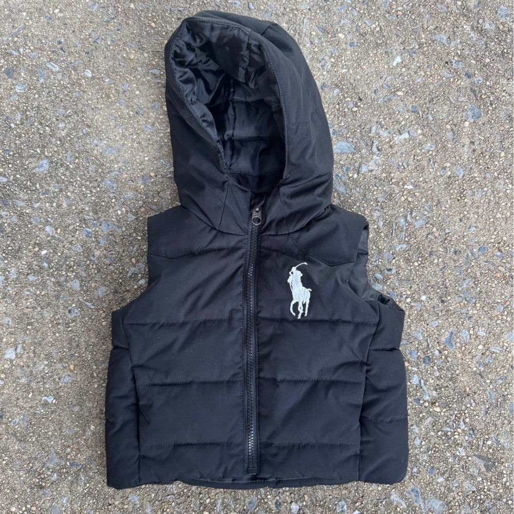 Polo Ralph Lauren Toddler Boys Black Hooded Puffer Vest Big Pony 18M